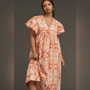 Anthropologie / Maeve Printed Flutter-Sleeve Babydoll Dress Size XL